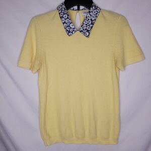 J Crew Sweater Womens Small Yellow Floral Collar Woven
